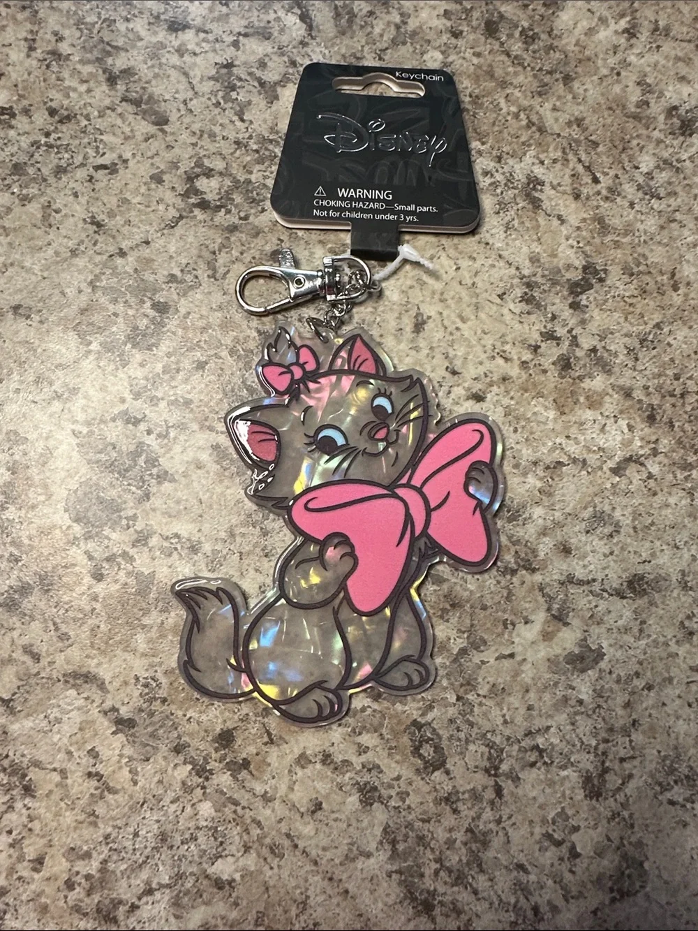 Disney Marie Holographic Cat Keychain with Pink Bows